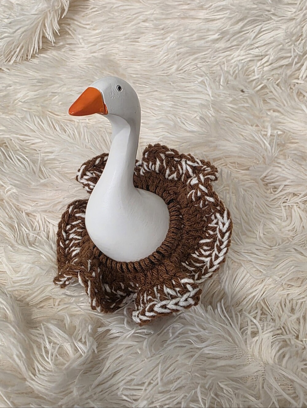 7" Desk Goose Handmade Crochet Brown And White Flower Tutu